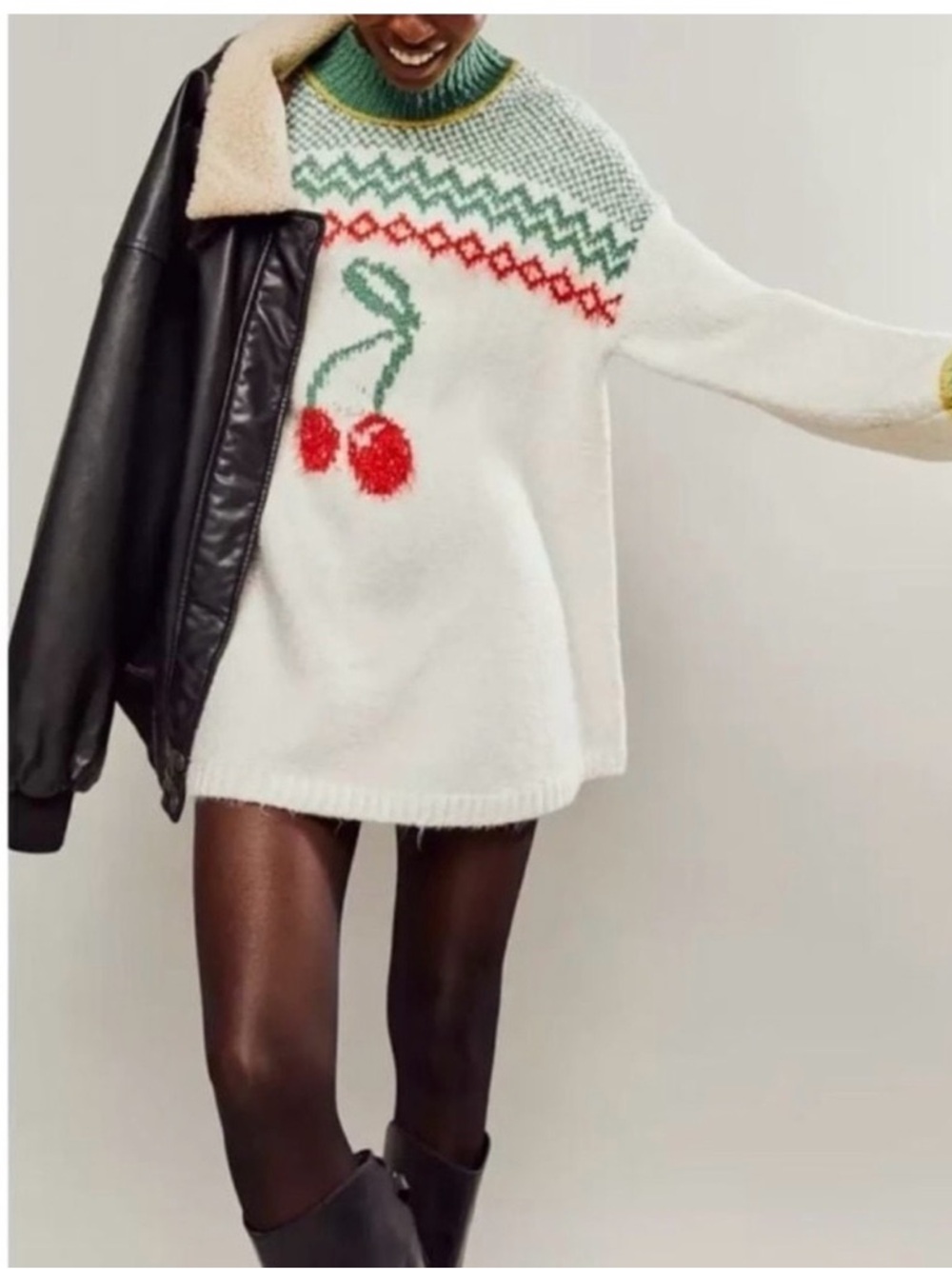 Free People Cherry Heart Sweater dress NWOT Large